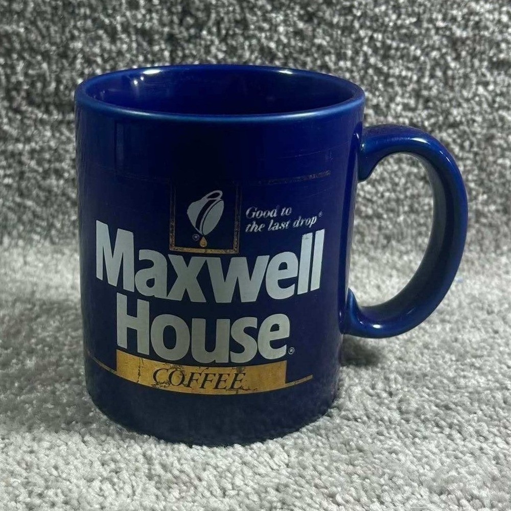 Maxwell House‎ Coffee Mug Cobalt Blue Gold Good To The Last Drop Advertising Cup